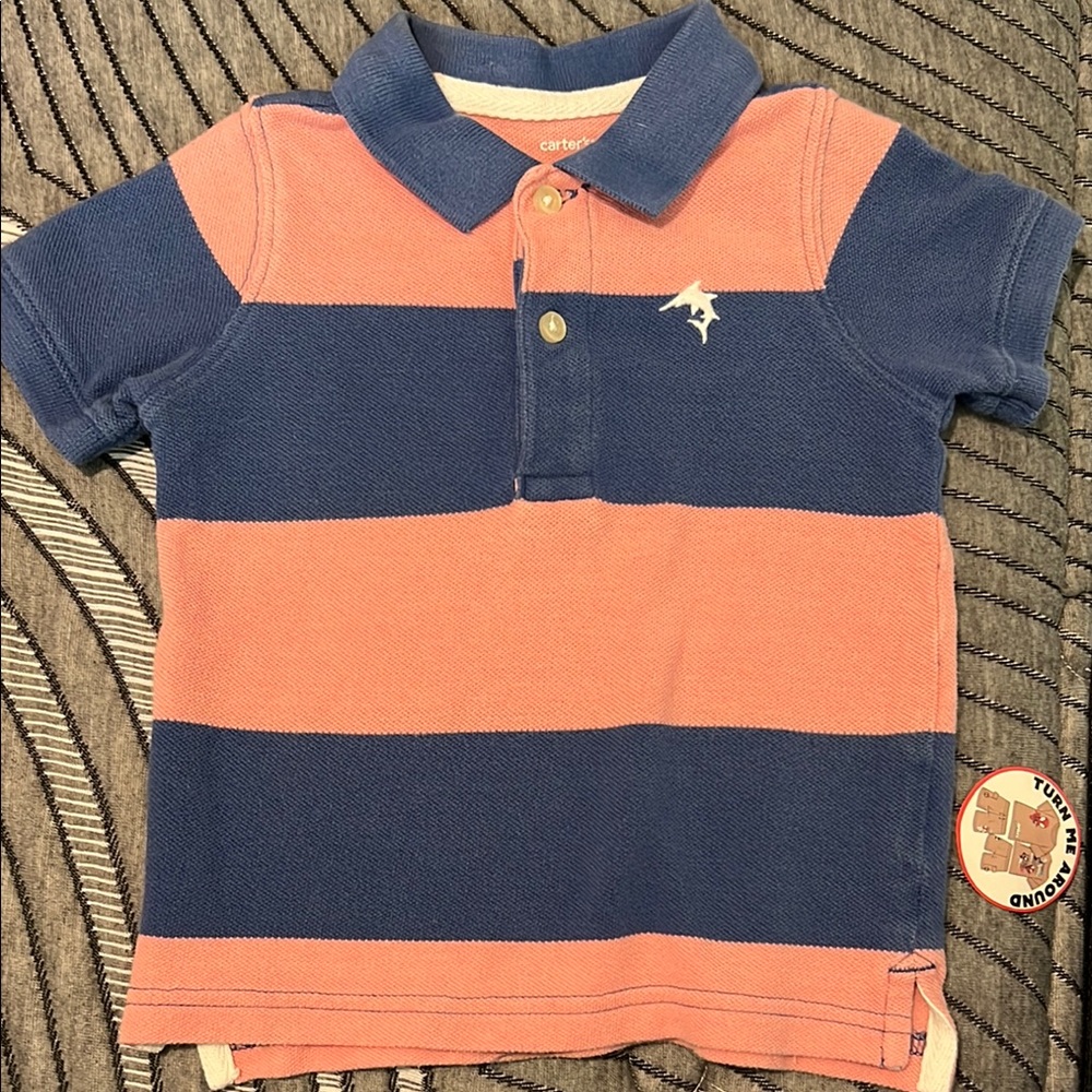 Carter's Striped Polo Blue and Pink Casual Top